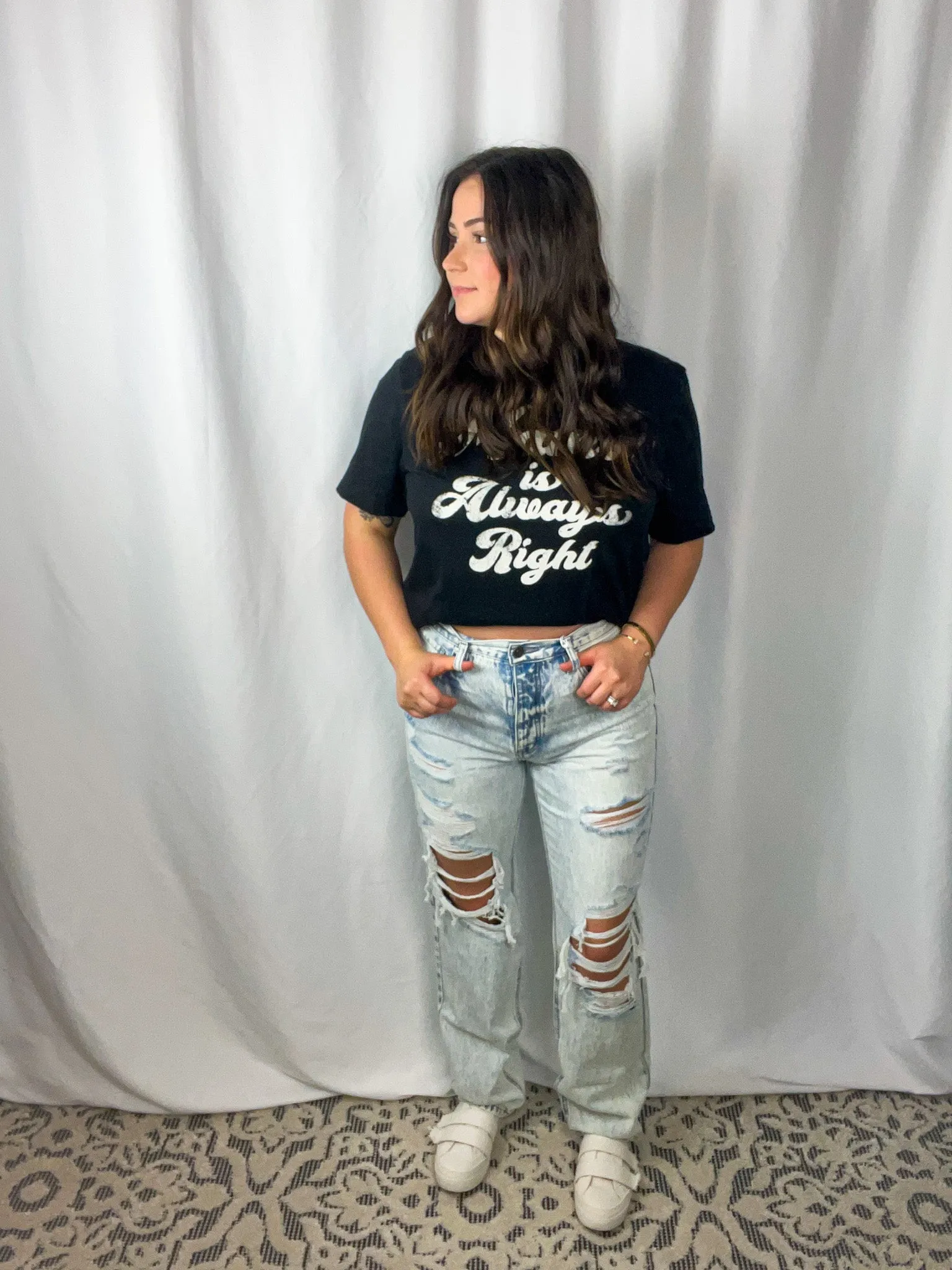 Acid Washed Distressed Boyfriend Jean