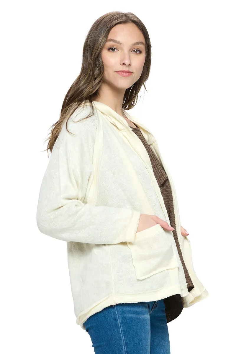Cardigan Hooded Raw Edge Stitch