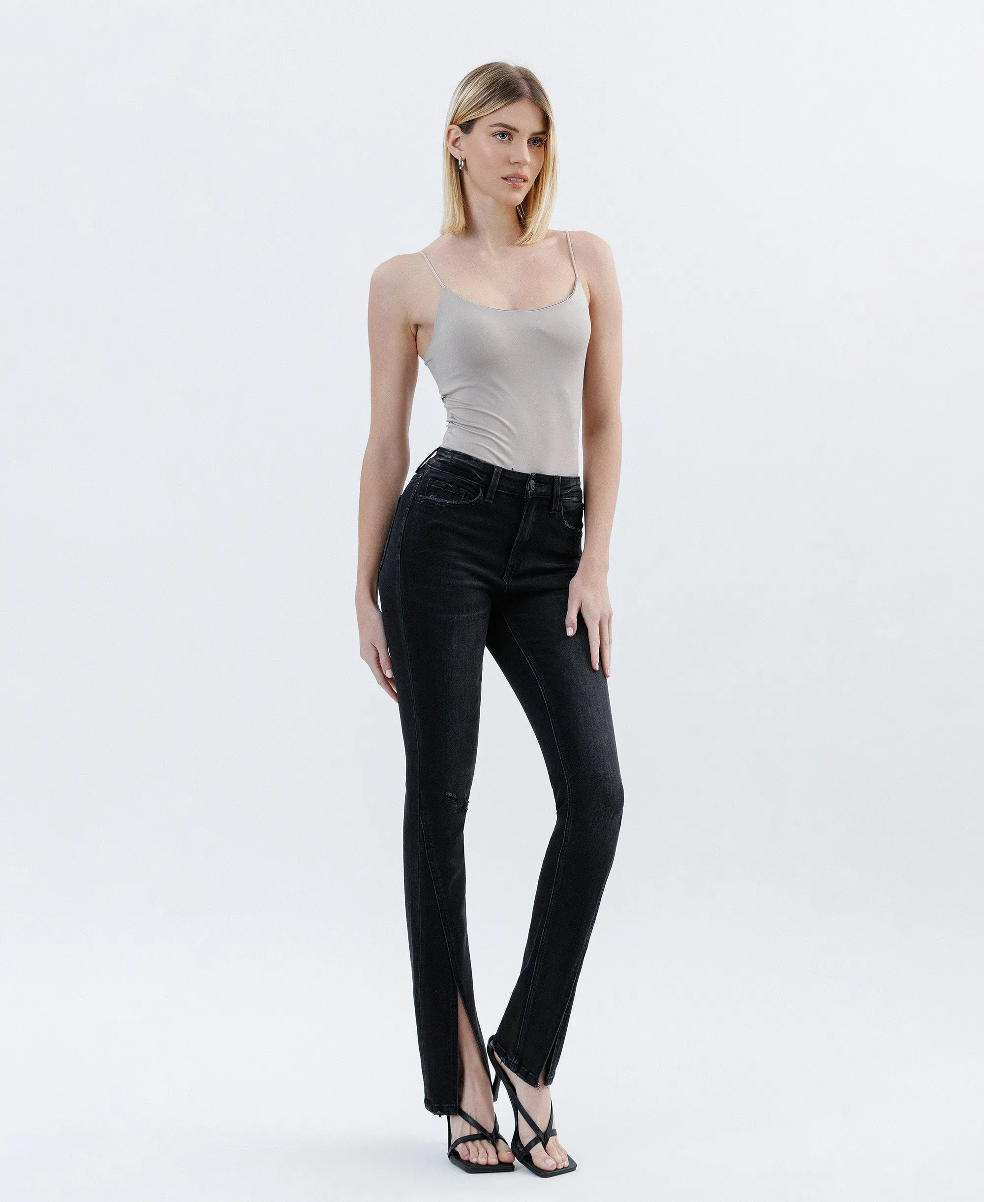 Crocus - High Rise Slit Hem Slim Bootcut Jeans