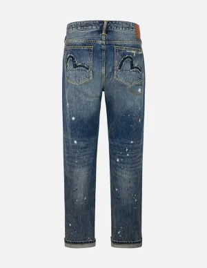 Deconstructed Inserted Seagull Embroidery Regular Fit Jeans #2000