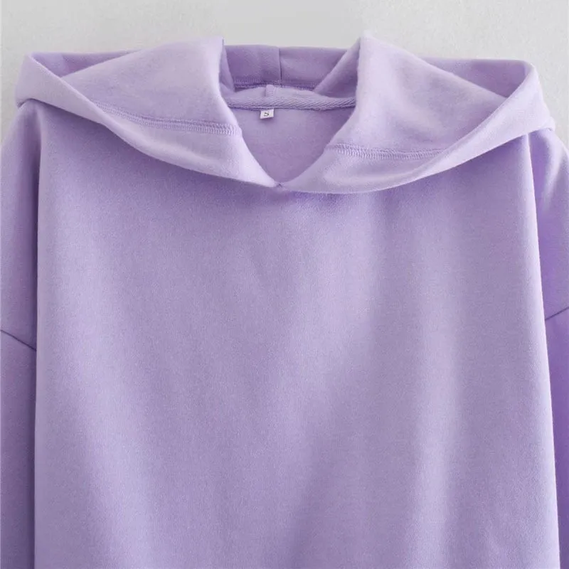 DRAWSTRING TIED LOOSE CROPPED HOODIE