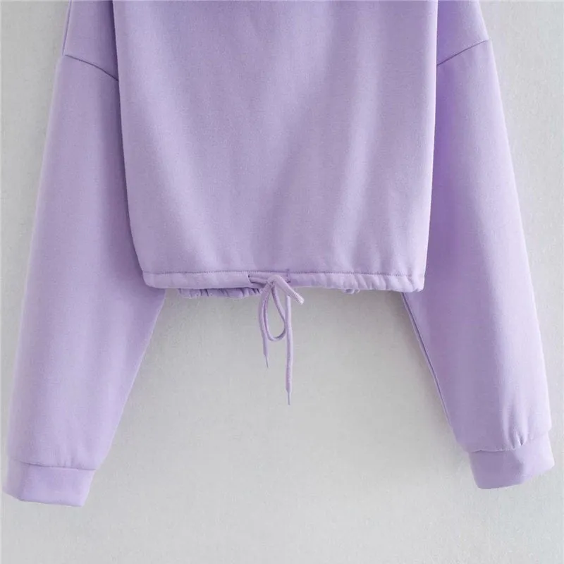 DRAWSTRING TIED LOOSE CROPPED HOODIE