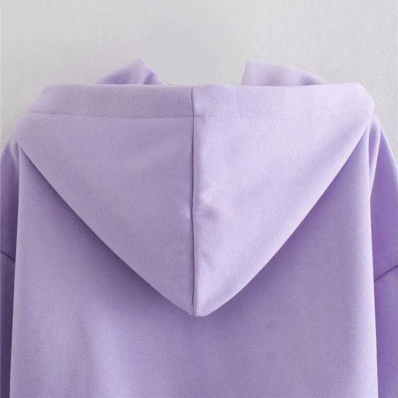 DRAWSTRING TIED LOOSE CROPPED HOODIE