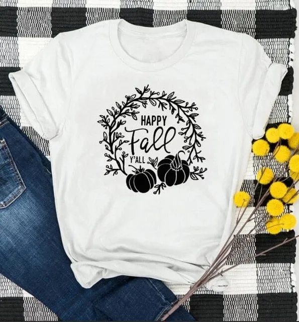 Happy Fall Y'all Pumpkin Holiday Statement Shirt