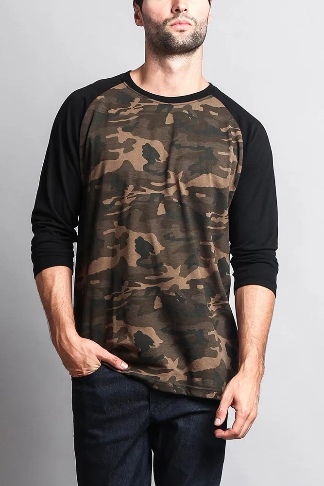 Men's Baseball T-Shirt (Olive Camo/Black)