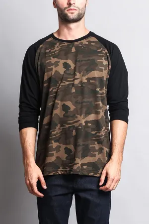 Men's Baseball T-Shirt (Olive Camo/Black)