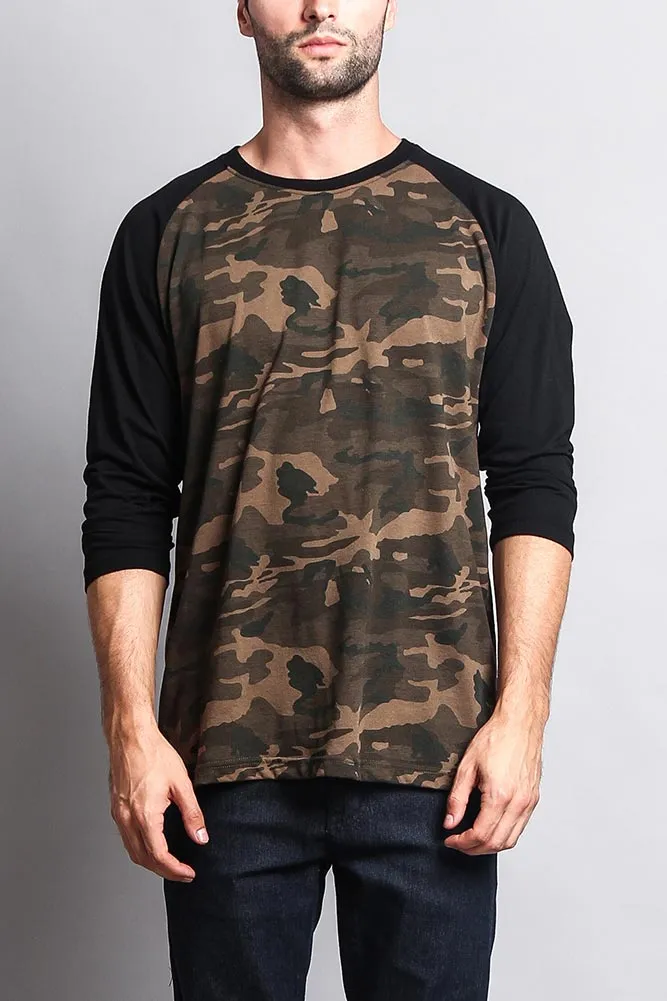 Men's Baseball T-Shirt (Olive Camo/Black)