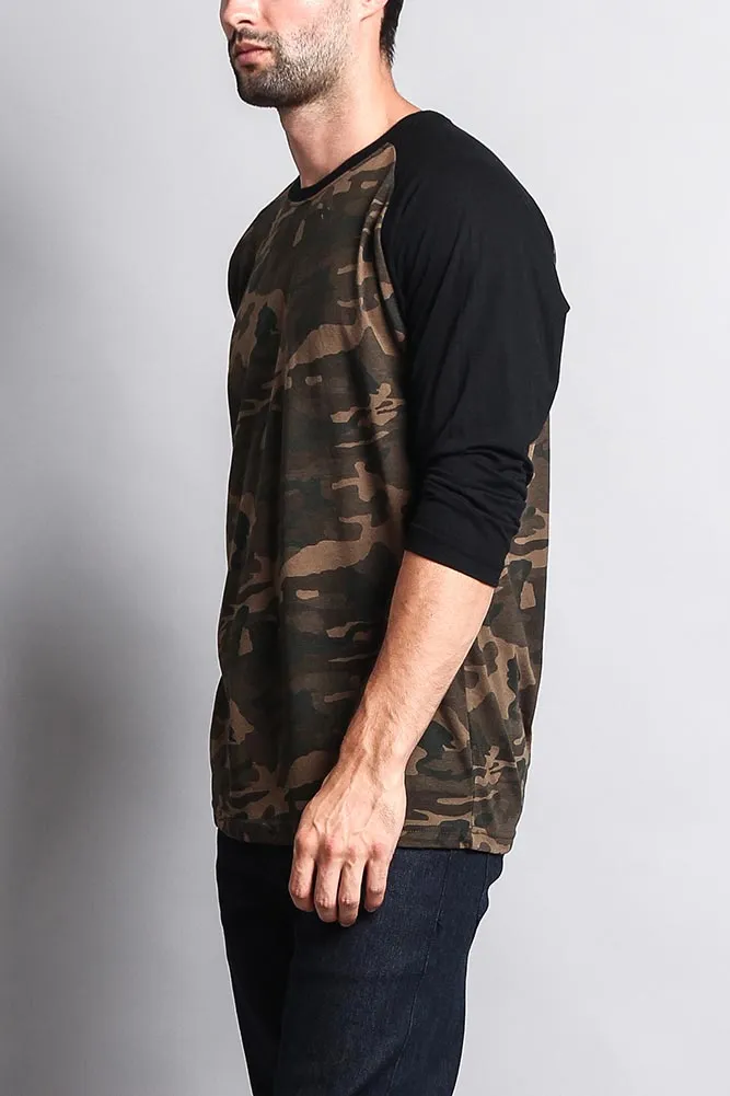 Men's Baseball T-Shirt (Olive Camo/Black)