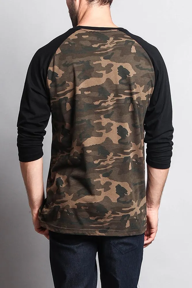 Men's Baseball T-Shirt (Olive Camo/Black)