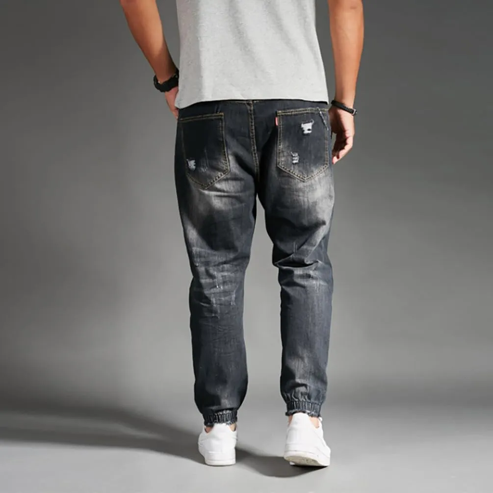Men's Ripped Jogger Jeans Distressed Denim Harem Pants Plus Size