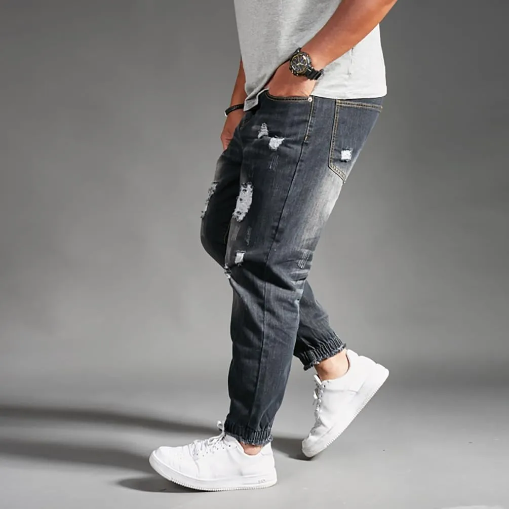 Men's Ripped Jogger Jeans Distressed Denim Harem Pants Plus Size