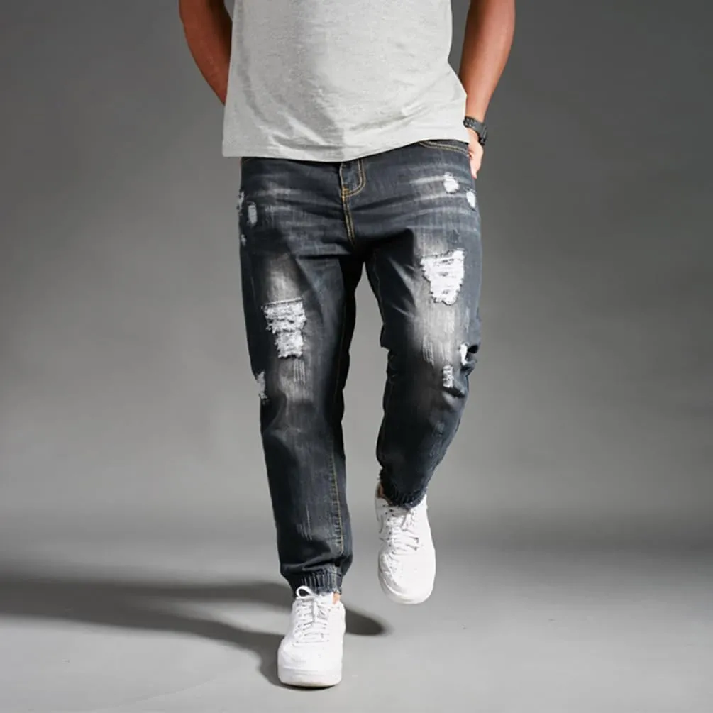 Men's Ripped Jogger Jeans Distressed Denim Harem Pants Plus Size