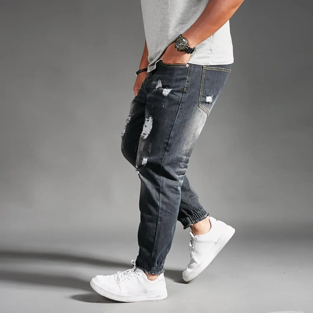 Men's Ripped Jogger Jeans Distressed Denim Harem Pants Plus Size