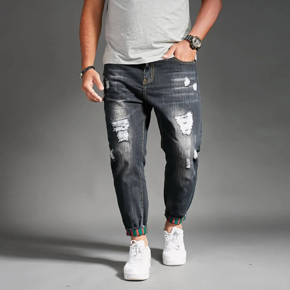 Men's Ripped Jogger Jeans Distressed Denim Harem Pants Plus Size