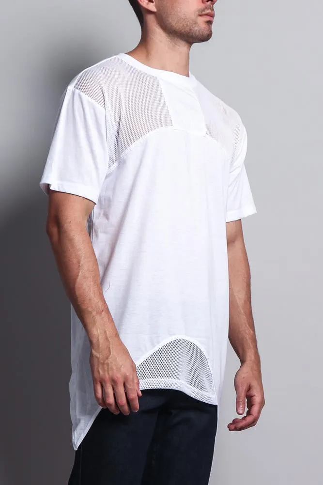 Mesh Block Extended Length T-Shirt