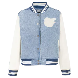 MLB BALTIMORE ORIOLES VARSITY BLUES WOMEN'S DENIM VARSITY JACKET (DENIM/LINEN)