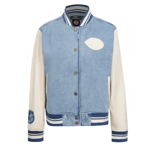MLB CINCINNATI REDS VARSITY BLUES WOMEN'S DENIM VARSITY JACKET (DENIM/LINEN)