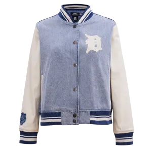 MLB DETROIT TIGERS VARSITY BLUES WOMEN'S DENIM VARSITY JACKET (DENIM/LINEN)
