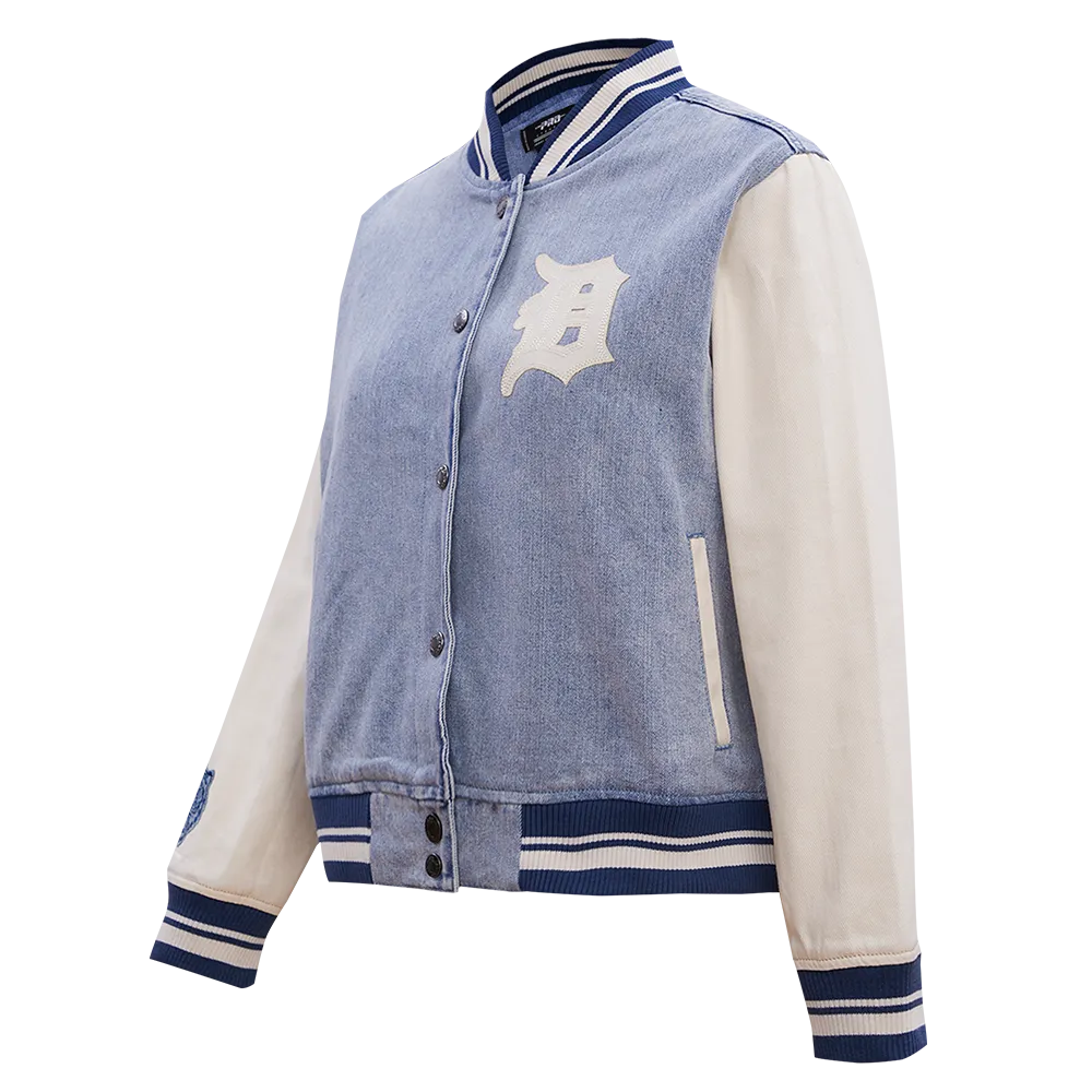 MLB DETROIT TIGERS VARSITY BLUES WOMEN'S DENIM VARSITY JACKET (DENIM/LINEN)