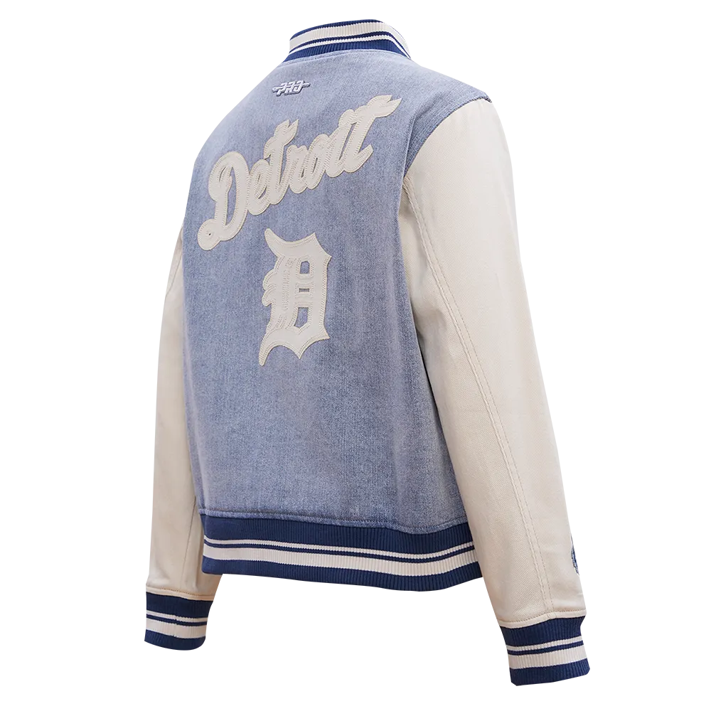 MLB DETROIT TIGERS VARSITY BLUES WOMEN'S DENIM VARSITY JACKET (DENIM/LINEN)