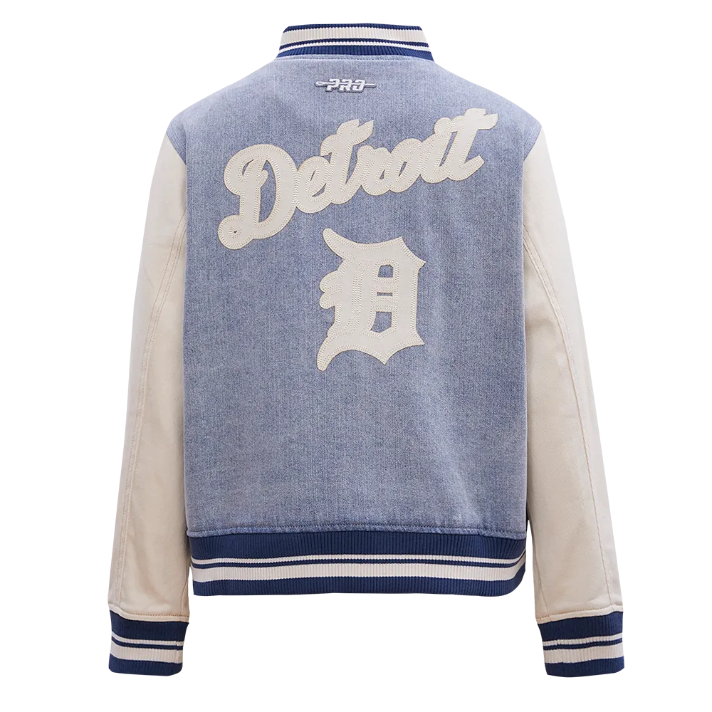 MLB DETROIT TIGERS VARSITY BLUES WOMEN'S DENIM VARSITY JACKET (DENIM/LINEN)