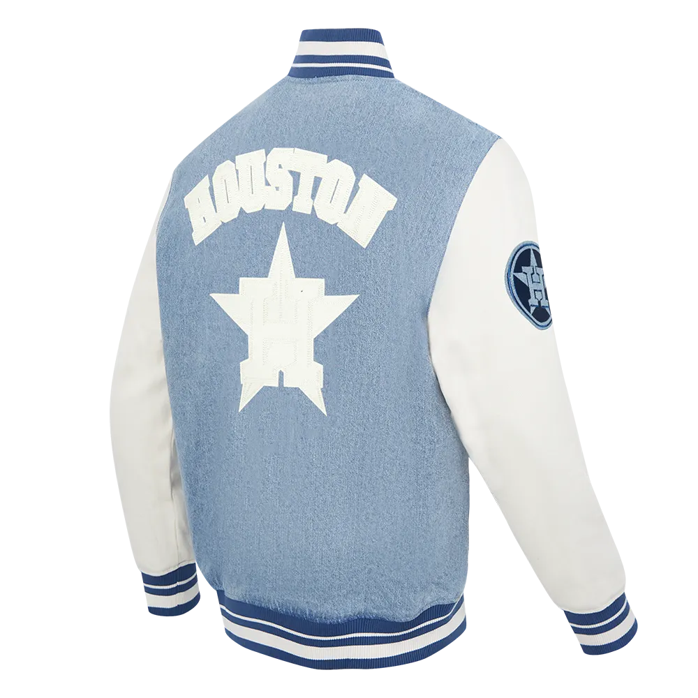 MLB HOUSTON ASTROS VARSITY BLUES MEN'S DENIM VARSITY JACKET (DENIM/LINEN)