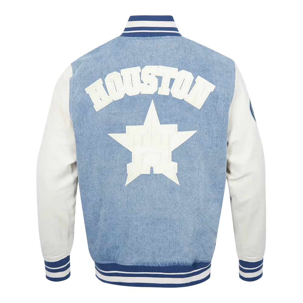 MLB HOUSTON ASTROS VARSITY BLUES MEN'S DENIM VARSITY JACKET (DENIM/LINEN)