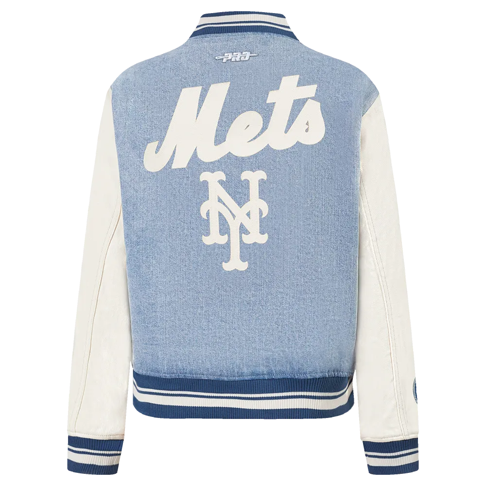 MLB NEW YORK METS VARSITY BLUES WOMEN'S DENIM VARSITY JACKET (DENIM/LINEN)