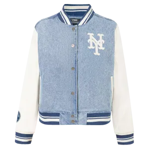 MLB NEW YORK METS VARSITY BLUES WOMEN'S DENIM VARSITY JACKET (DENIM/LINEN)