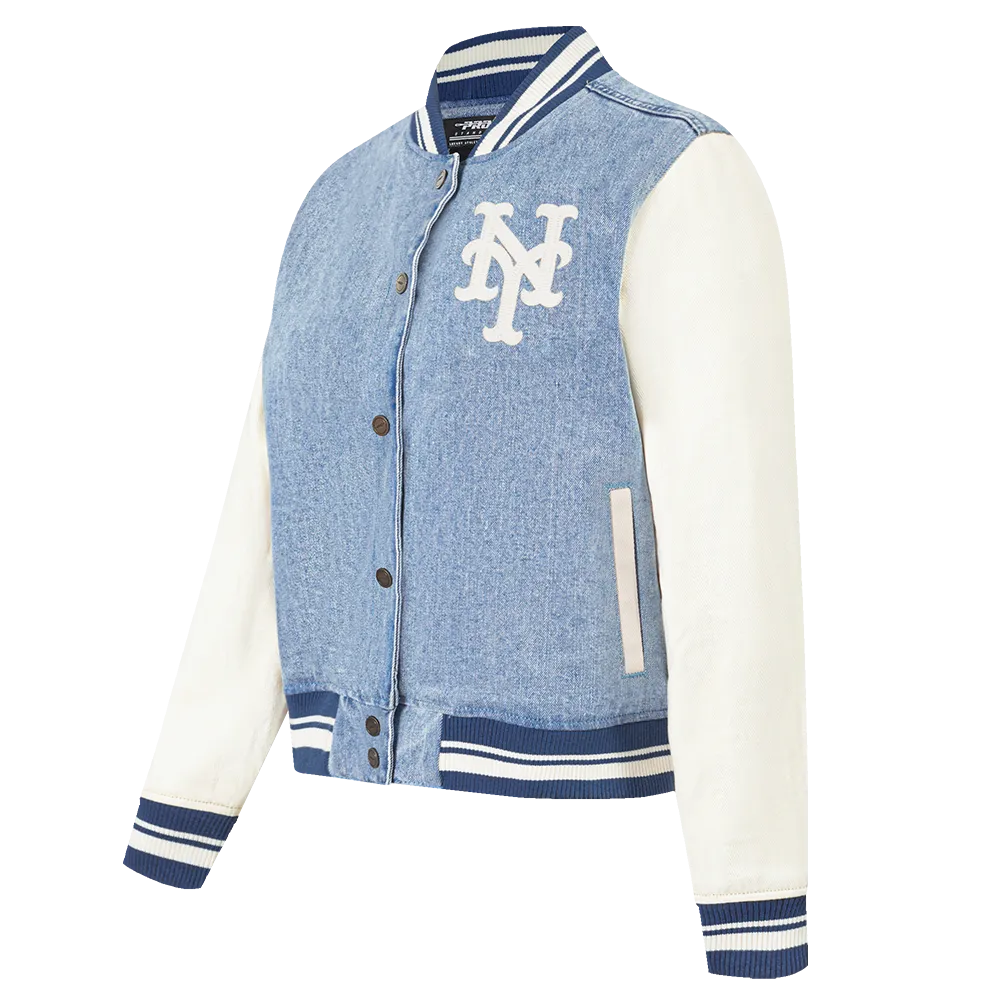 MLB NEW YORK METS VARSITY BLUES WOMEN'S DENIM VARSITY JACKET (DENIM/LINEN)