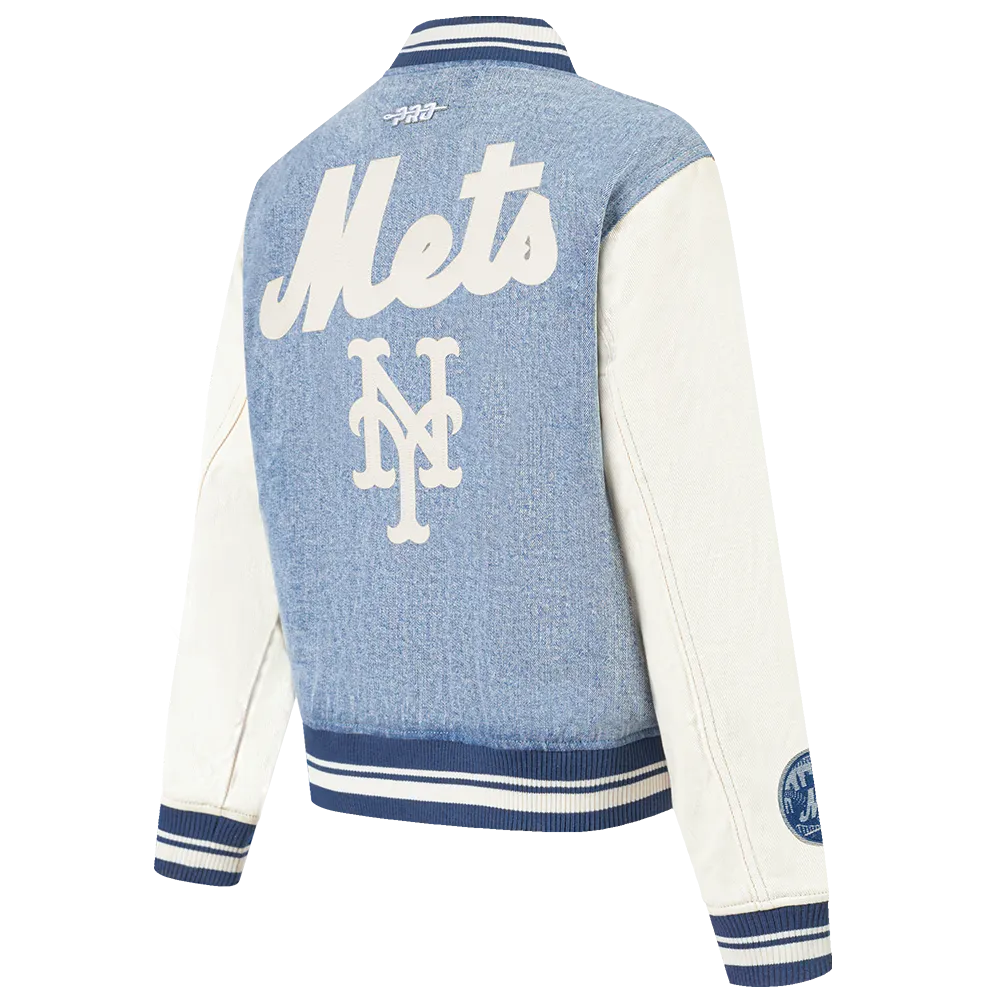 MLB NEW YORK METS VARSITY BLUES WOMEN'S DENIM VARSITY JACKET (DENIM/LINEN)