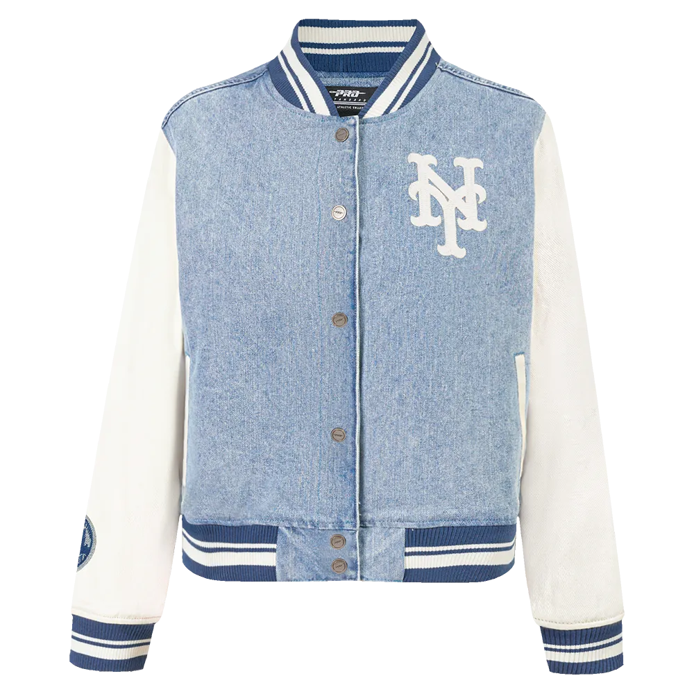 MLB NEW YORK METS VARSITY BLUES WOMEN'S DENIM VARSITY JACKET (DENIM/LINEN)