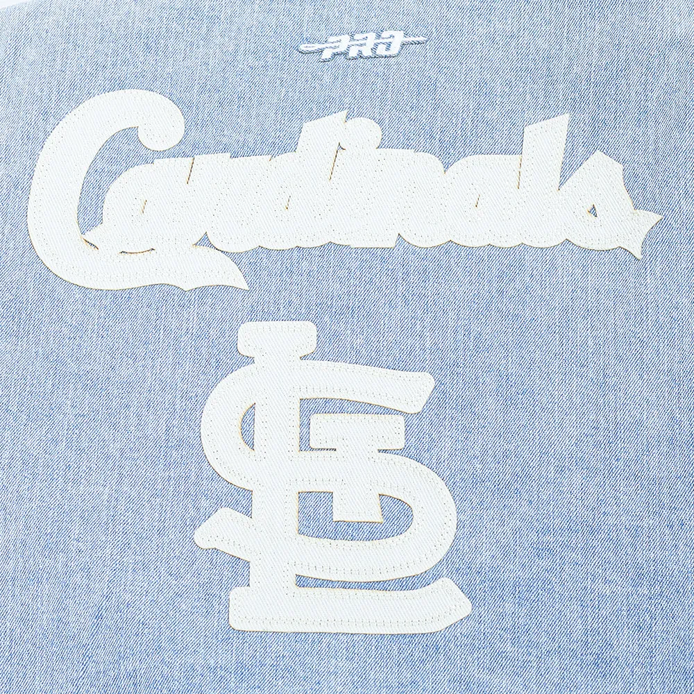 MLB ST. LOUIS CARDINALS VARSITY BLUES WOMEN'S DENIM VARSITY JACKET (DENIM/LINEN)