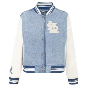 MLB ST. LOUIS CARDINALS VARSITY BLUES WOMEN'S DENIM VARSITY JACKET (DENIM/LINEN)