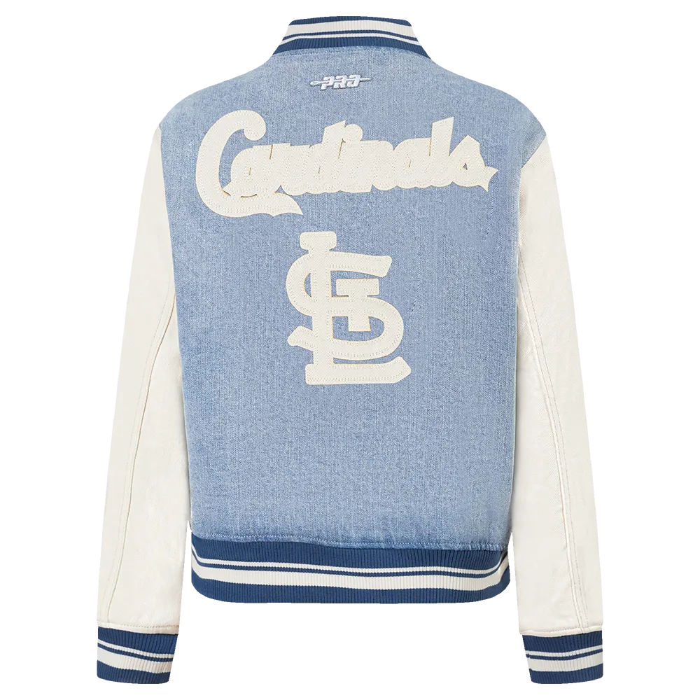 MLB ST. LOUIS CARDINALS VARSITY BLUES WOMEN'S DENIM VARSITY JACKET (DENIM/LINEN)