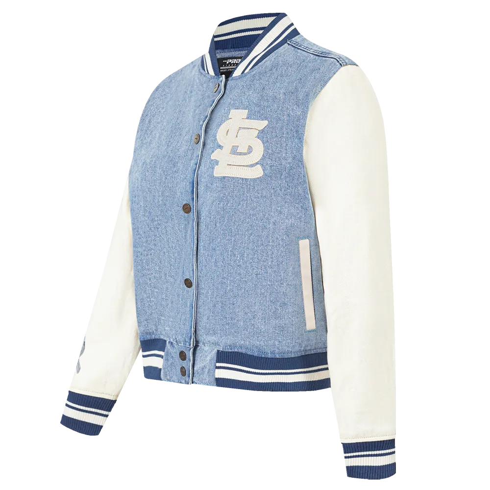MLB ST. LOUIS CARDINALS VARSITY BLUES WOMEN'S DENIM VARSITY JACKET (DENIM/LINEN)