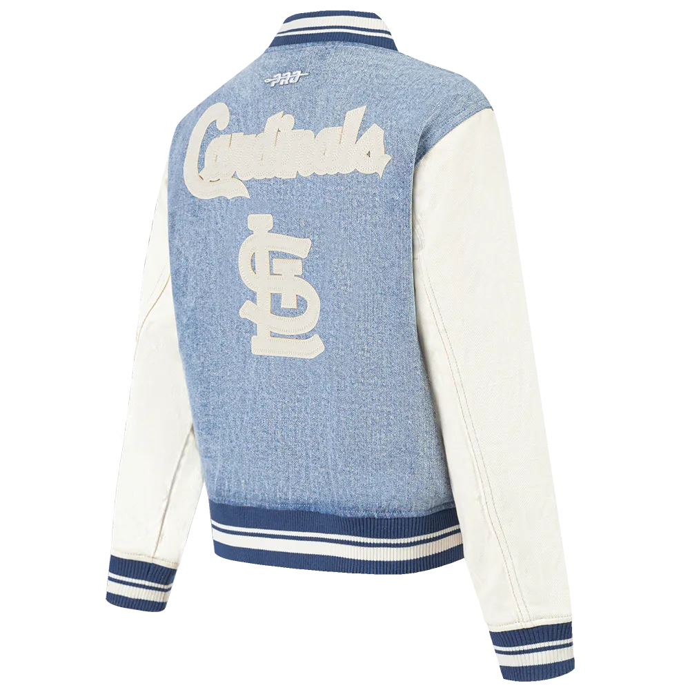 MLB ST. LOUIS CARDINALS VARSITY BLUES WOMEN'S DENIM VARSITY JACKET (DENIM/LINEN)