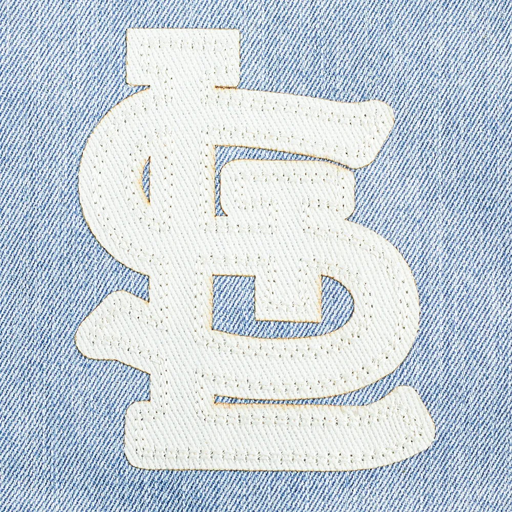 MLB ST. LOUIS CARDINALS VARSITY BLUES WOMEN'S DENIM VARSITY JACKET (DENIM/LINEN)