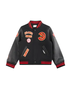 NBA ATLANTA HAWKS RETRO CLASSIC LITTLE BOYS RIB WOOL VARSITY JACKET (BLACK/RED/BLACK)
