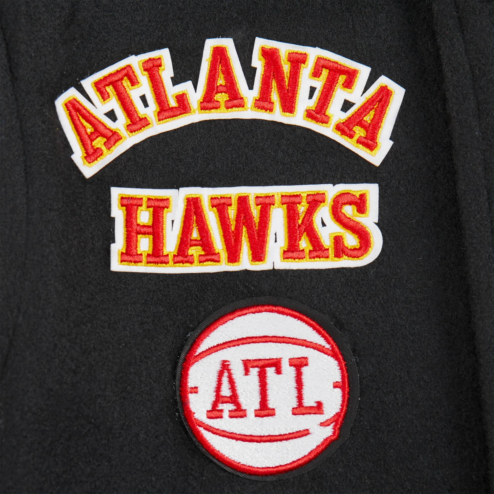 NBA ATLANTA HAWKS RETRO CLASSIC LITTLE BOYS RIB WOOL VARSITY JACKET (BLACK/RED/BLACK)