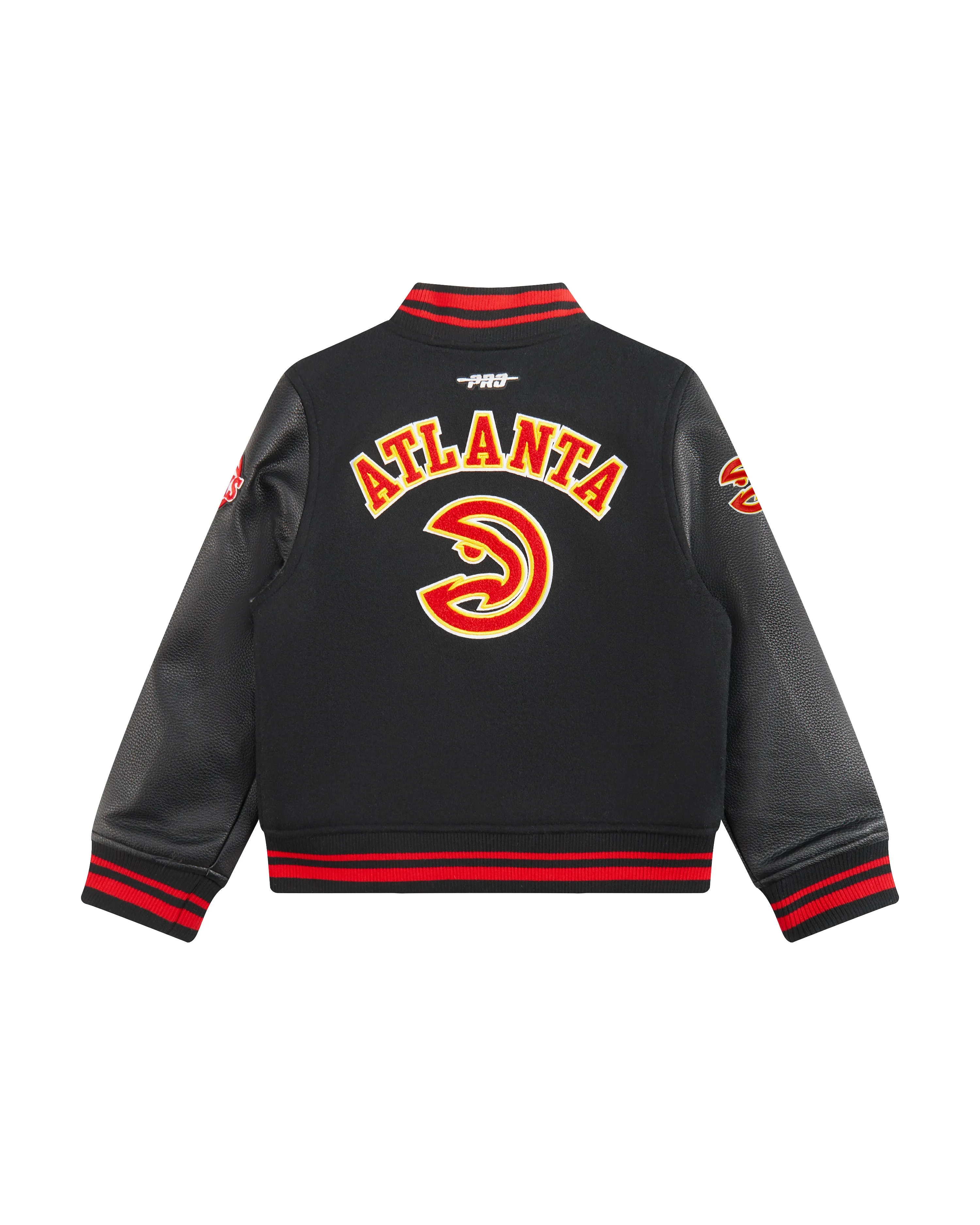 NBA ATLANTA HAWKS RETRO CLASSIC LITTLE BOYS RIB WOOL VARSITY JACKET (BLACK/RED/BLACK)