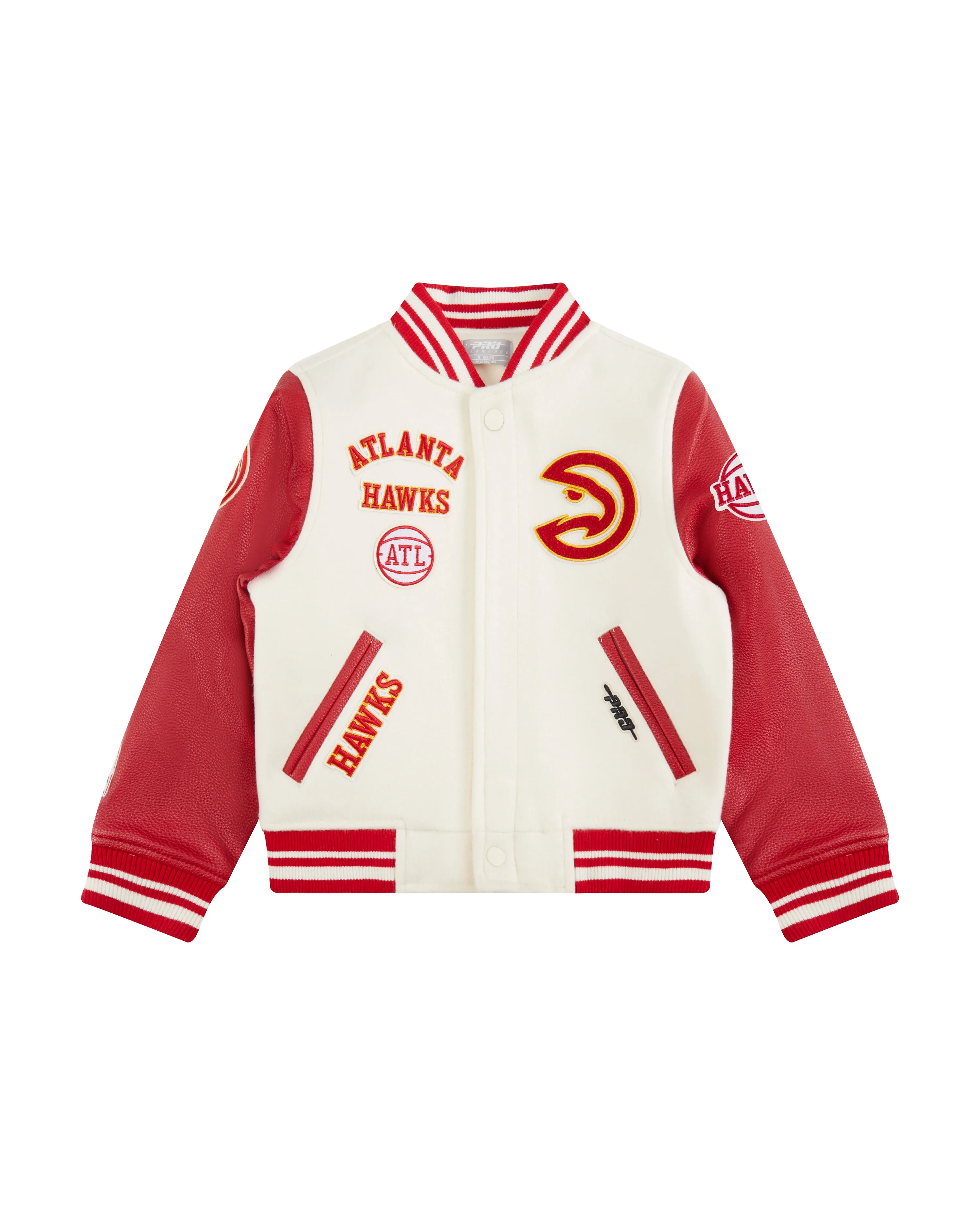 NBA ATLANTA HAWKS RETRO CLASSIC LITTLE BOYS RIB WOOL VARSITY JACKET (EGGSHELL/ RED)