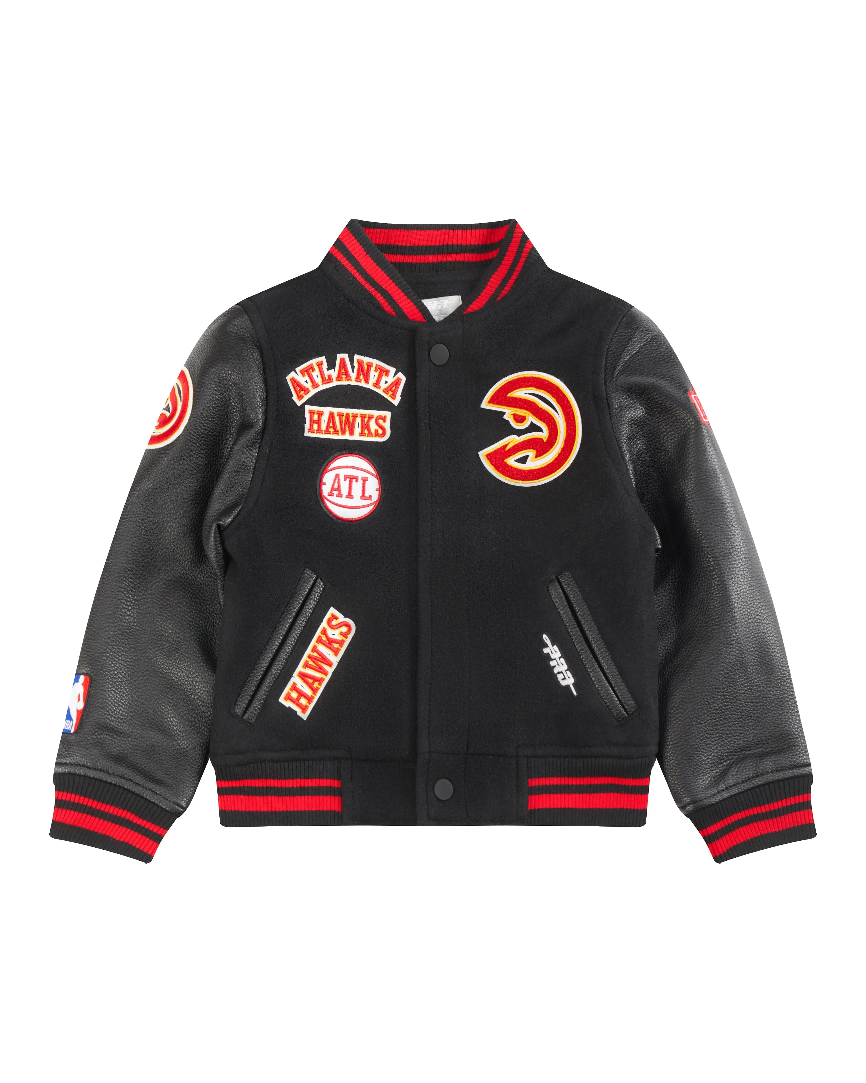 NBA ATLANTA HAWKS RETRO CLASSIC TODDLER BOYS RIB WOOL VARSITY JACKET (BLACK/RED/BLACK)