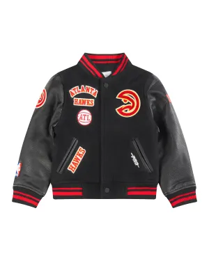 NBA ATLANTA HAWKS RETRO CLASSIC TODDLER BOYS RIB WOOL VARSITY JACKET (BLACK/RED/BLACK)