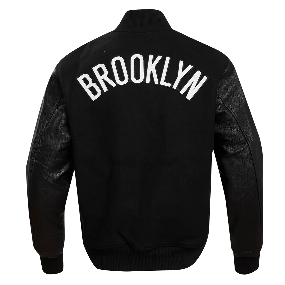 NBA BROOKLYN NETS CLASSIC WOOL MEN'S VARSITY JACKET (BLACK)