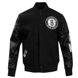 NBA BROOKLYN NETS CLASSIC WOOL MEN'S VARSITY JACKET (BLACK)