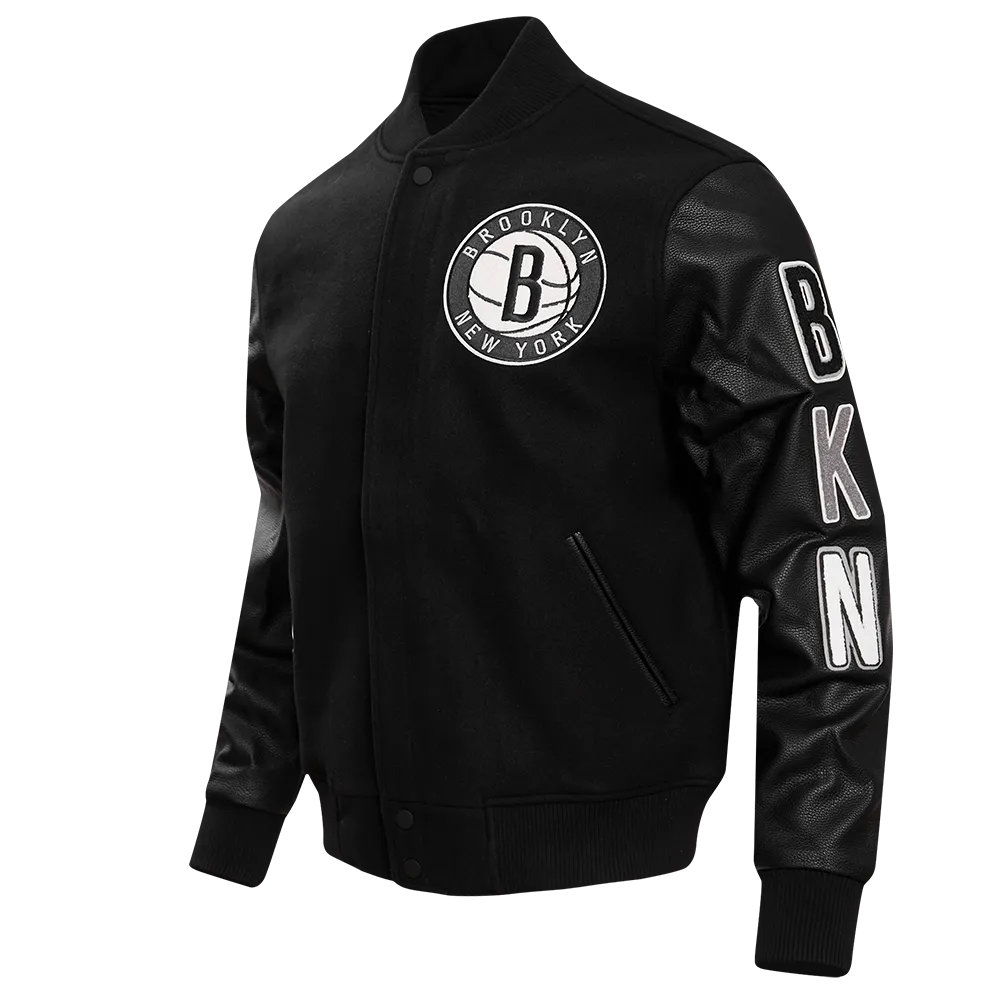 NBA BROOKLYN NETS CLASSIC WOOL MEN'S VARSITY JACKET (BLACK)