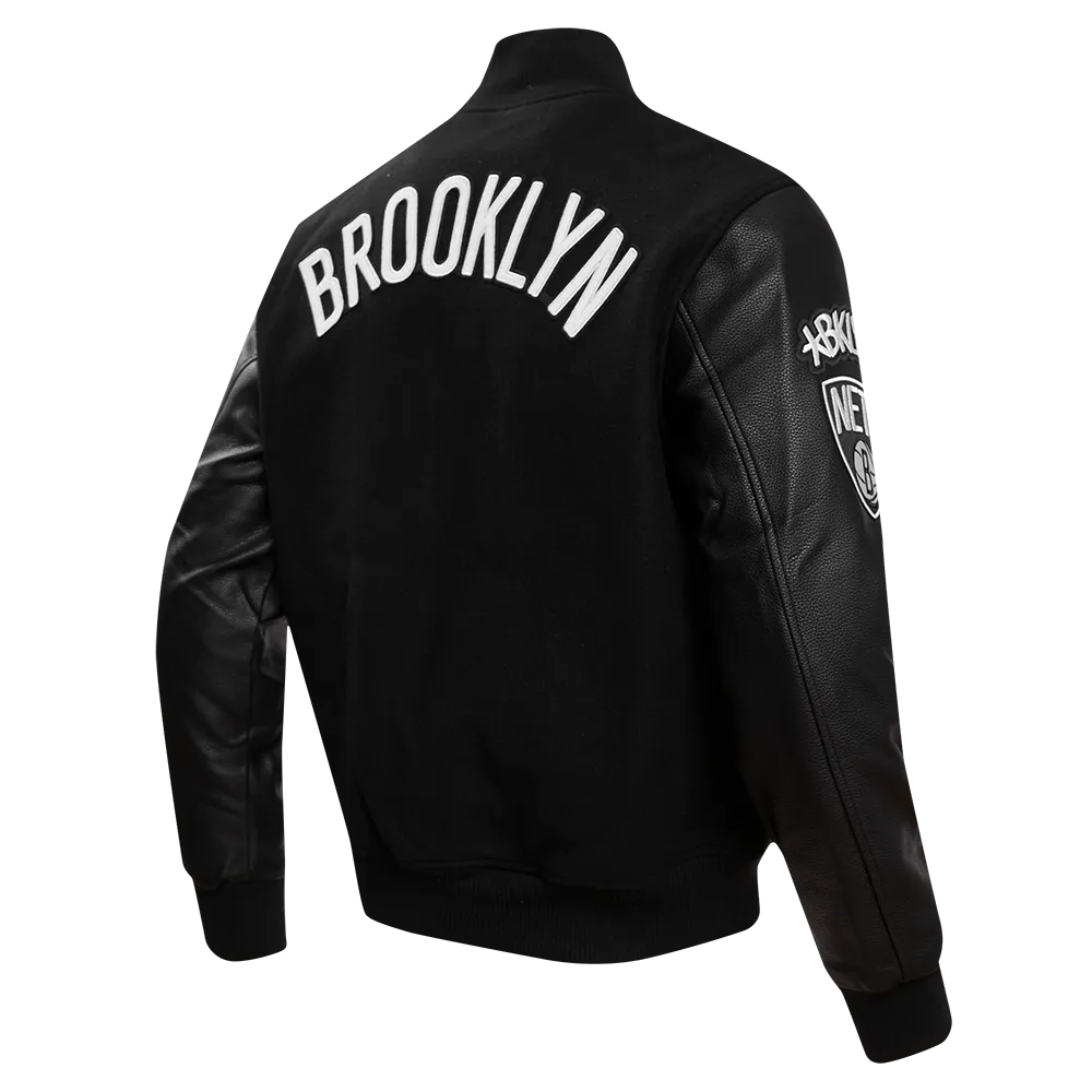 NBA BROOKLYN NETS CLASSIC WOOL MEN'S VARSITY JACKET (BLACK)