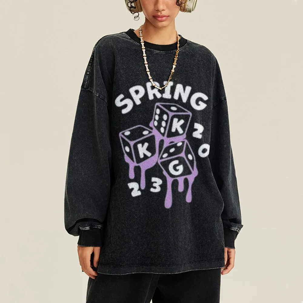 Oversized Vintage Washed Spring Game Graphic Sweatshirt