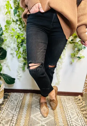 Rance Black Cropped Destressed Jean
